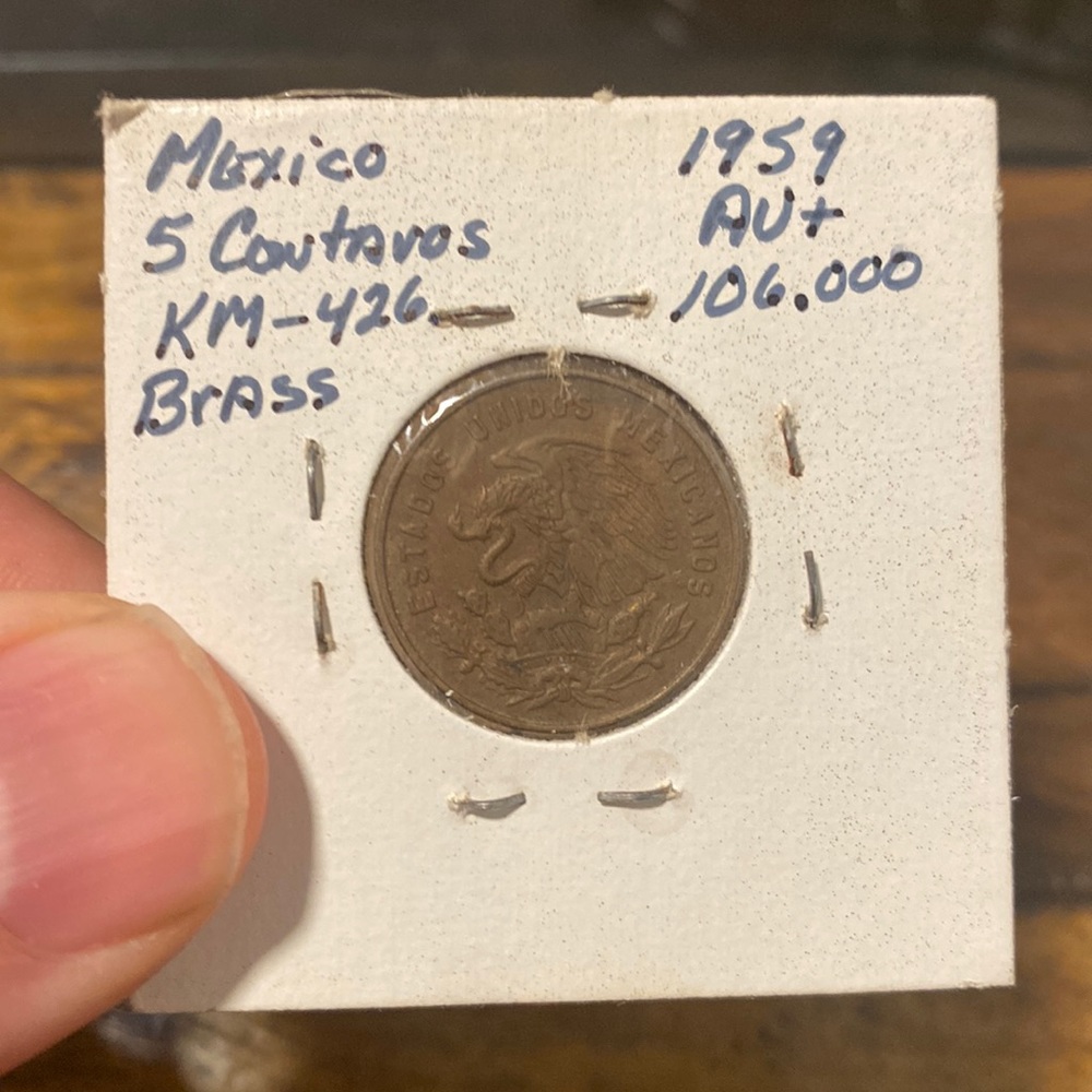 Mexico 5 Coutavos Brass 1959 coin